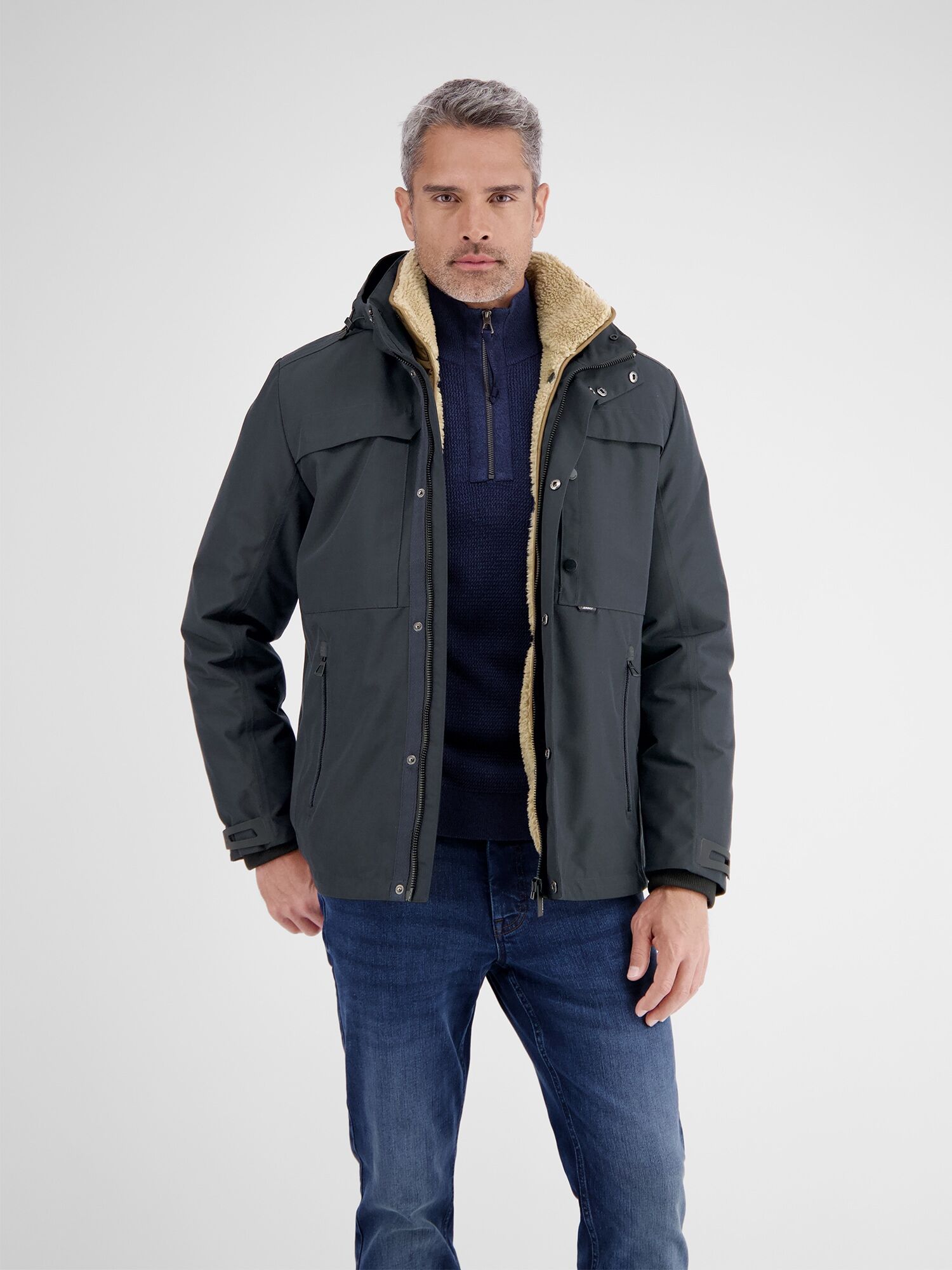 Winterjacke LERROS "Herren Winterjacke mit herausnehmbarer Innenjacke", Herren, Gr. XL, schwarz (blau night), 100% Polyester, Jacken Winterjacke blau night XL