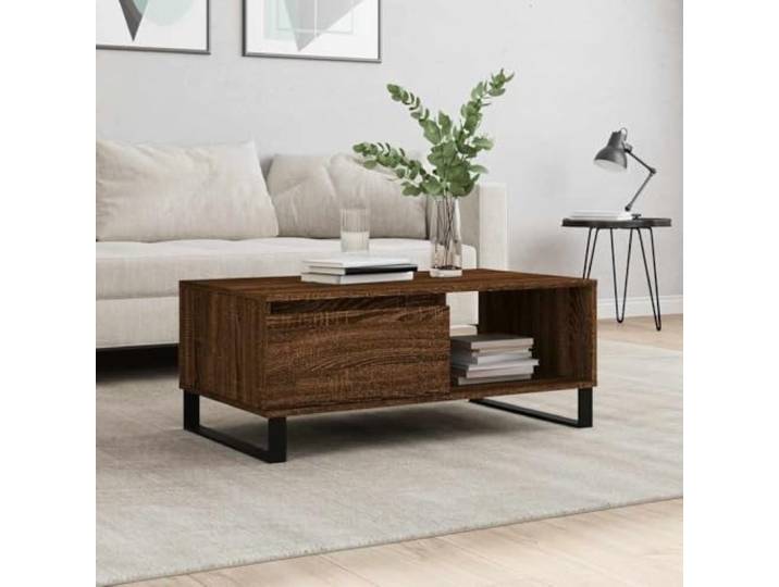 APXESS Couchtisch mit Schublade, Wohnzimmertisch aus Holzwerkstoff, Braun Eichen-Optik, Metallbeine, Modernes Design, Stabiler Sofatisch