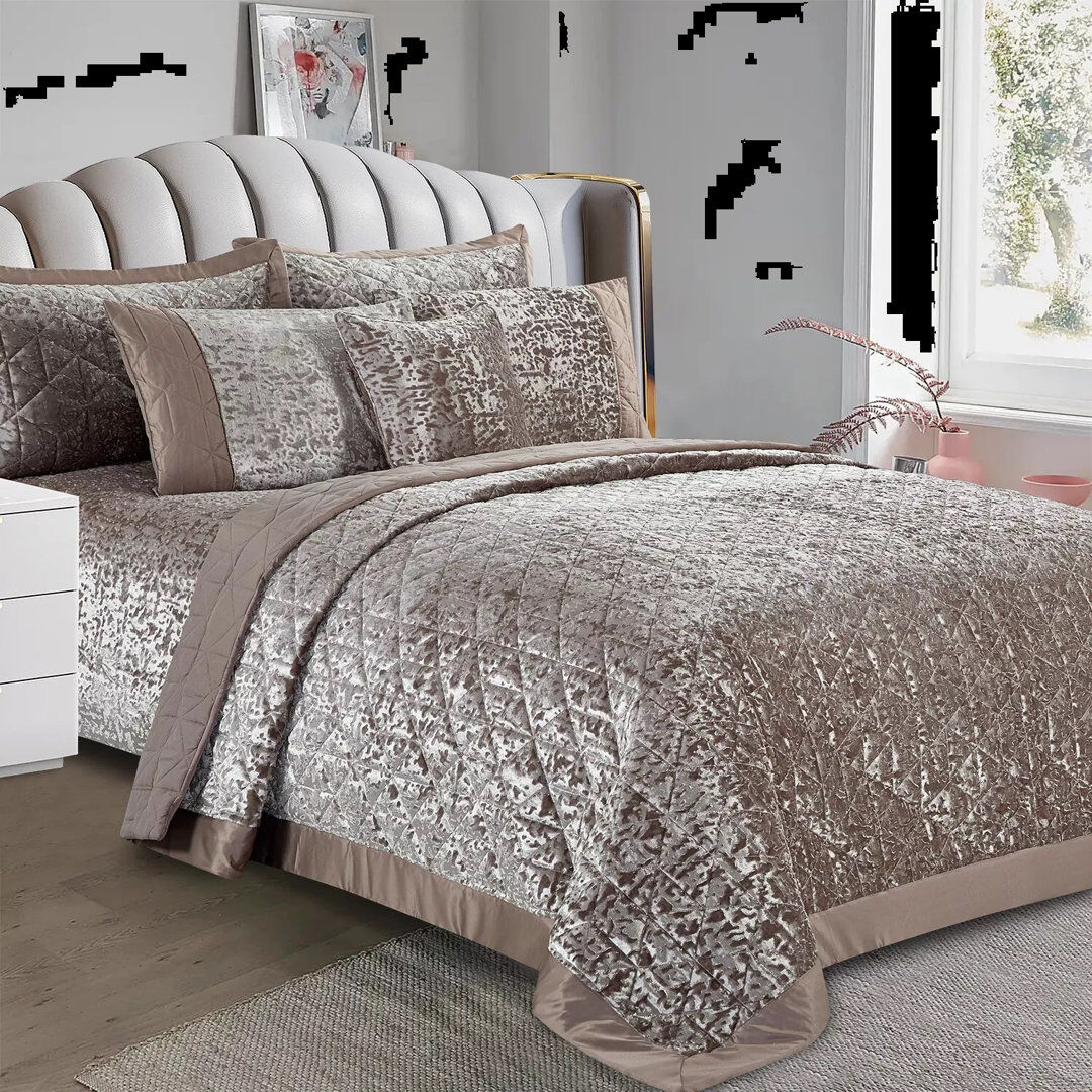 ZASH LONDON Polyester Bedspread with Pillow Shams Included Mink Double Quilt + 2 Standard Shams