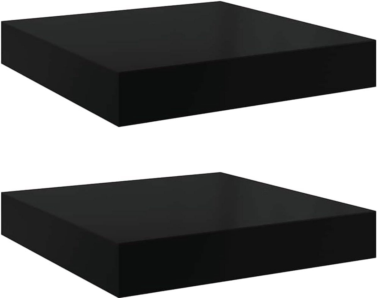 Set van 2 Zwevende Wandplanken Cube - Hoogglans Zwart