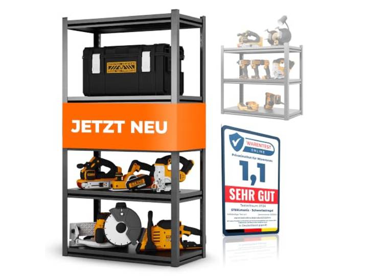 Schwerlastregal 180x90x40 [TESTSIEGER] mit Metallböden + einfacher Aufbau [Ultra stabil] Metallregal schwarz mit fünf Böden - Lagerregal Keller-Regal-Metall 40 cm tief I Jetzt Regal wählen I Shelf