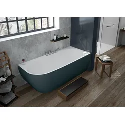 Hoesch iSensi Eckbadewanne 1800x800 Monolith rechts, BiColor Weiß-Grau, Acryl, freistehend mit Überlaufschlitz