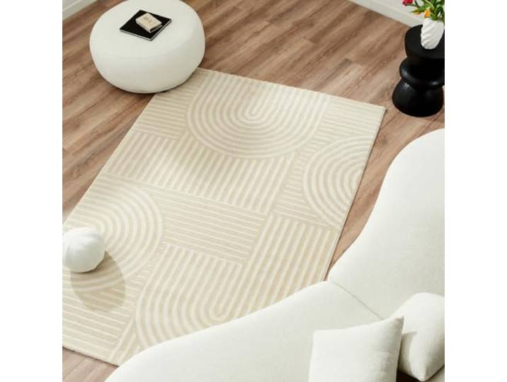 Nazar Tapis Salon Chambre Doux Beige Uni Rectangulaire Motif Géométrique Grand Blanc De Couloir (163 Crème\, 120x160 cm)