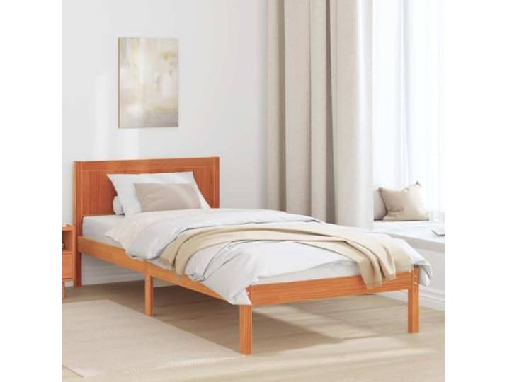 Bettgestell Braun 90 x 190 cm Massivholz Kiefer Modernes Design, Einzelbett, Rechteckige Form, Einfache Montage, Pflegeleicht