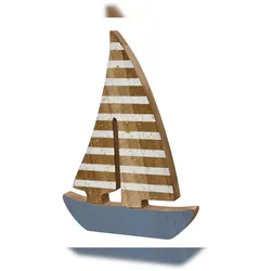 Decoris Segelboot Deko Maritim 18x13cm Holz Dekofigur Segelschiff Holzboot Schiff Boot Aufsteller Tischdeko Meeresdeko Maritime Natur Weiß Blau