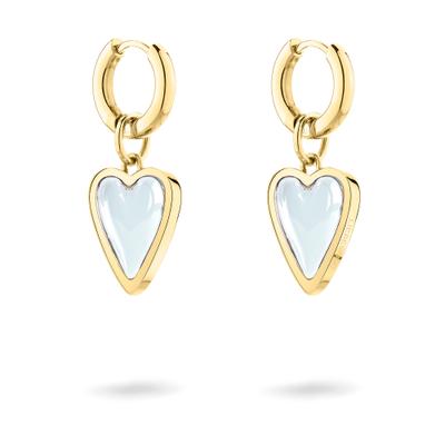 Paar Creolen LIEBESKIND BERLIN "Schmuck Ohrringe mit abnehmbaren Herz-Einhängern Glass Heart", gelbgoldfarben, transparent, transparent, Ohrringe, Damen, Edelstahl, mit Glasstein