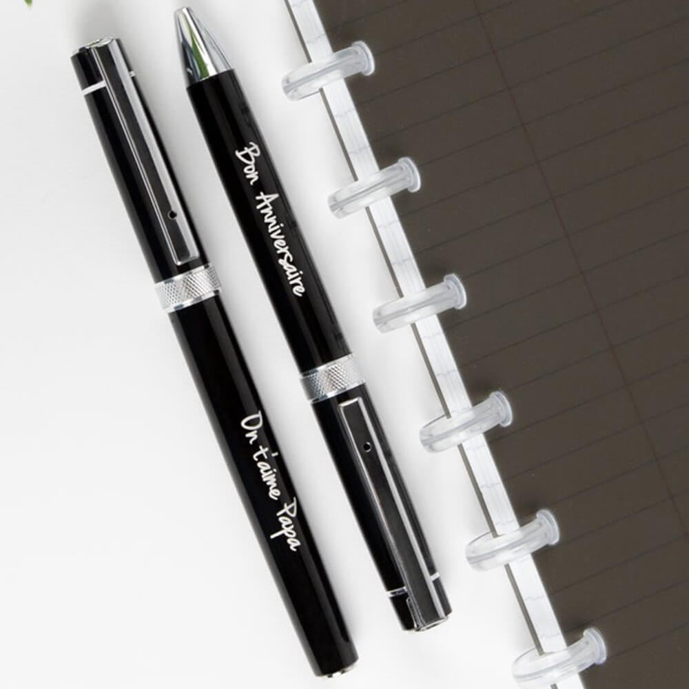 Ocadeau Parure 2 stylos noirs gravés