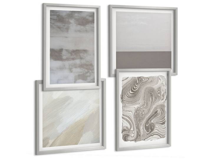 BILDER SET 4er Set - 50x50 cm & 40x60 cm Silberner Rahmen - Industriedesignstrukturen