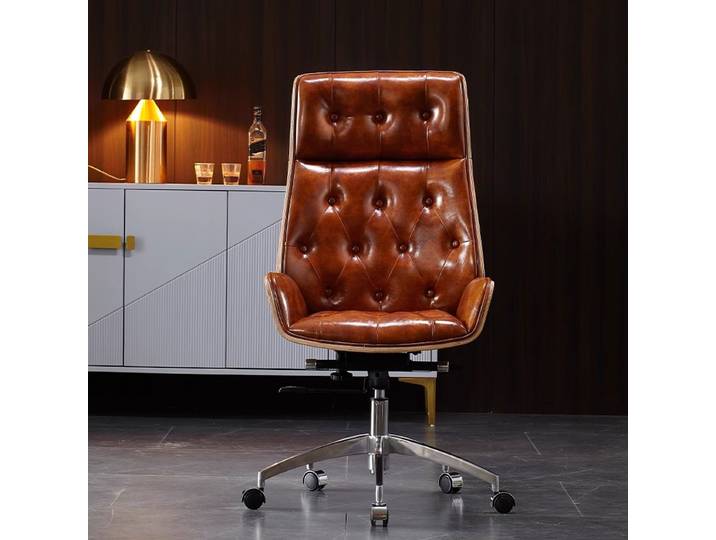 Chaise de bureau confortable en cuir de vache, première couche, chaise de patron légère de luxe, chaise d'ordinateur de grande classe, étude