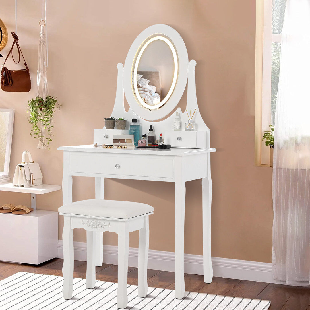 Latitude Run Dressing Table with Mirror White 140cm H X 75cm W X 39cm D