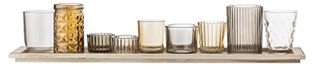 Decoratief Glazen Dienblad met Bruine Kandelaars voor Tealights