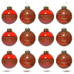 Christmas Decorations 12 Weihnachtskugeln 8cm Kunststoff Schneeflocken Christbaumkugeln Mix rot gold