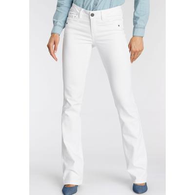 Bootcut-Jeans ARIZONA "mit Keileinsätzen", Damen, Gr. 18, K + L Gr, weiß, Denim/Jeans, , Basic, eng lang, Jeans, ausgestellte Beinform, niedrige Leibhöhe, elastisches Material, Topseller