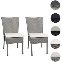 2er-Set Poly-Rattan Stuhl HWC-G19, Balkonstuhl Gartenstuhl, stapelbar ~ grau, Kissen creme
