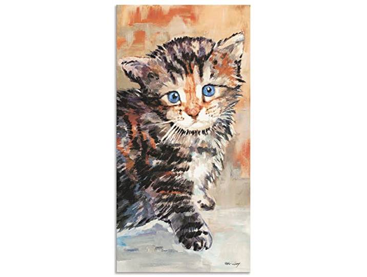 ARTLAND Wanddeko Wandbild Alu Verbundplatte für Innen & Outdoor Bild 20 x 40 cm Tiere Haustiere Katze Malerei Creme Katze A5RJ