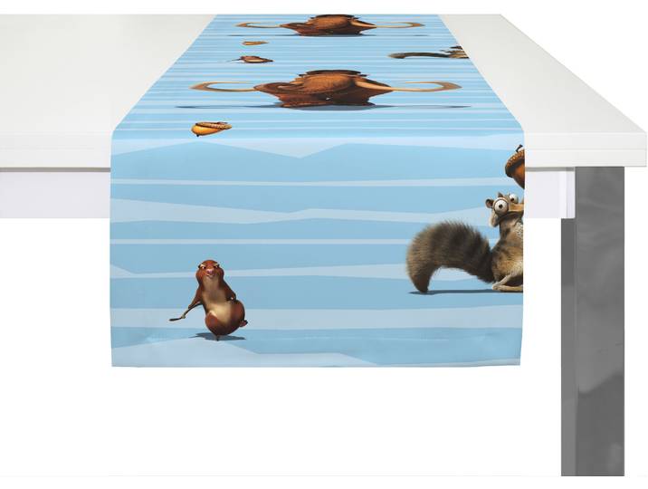 Tischläufer WIRTH Ice Age Gr. 1, blau, B:150cm L:50cm, Polyester, Tischdecken, Tischläufer, Disney
