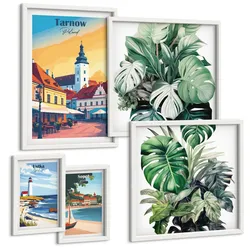 BILDER SET 5er Set - 50x50 cm & 20x30 cm & 40x60 cm Weißer Rahmen - Stadt- und Naturlandschaften