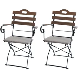 2er-Set Biergartenstuhl MCW-J40, Klappstuhl Gartenstuhl, Gastronomie-Qualität Akazie ~ hellbraun, Polster beige