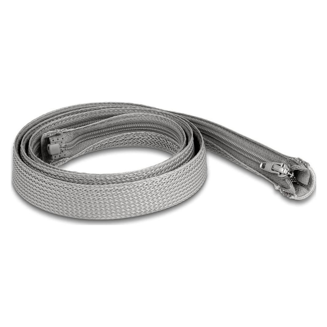 Delock Geflechtschlauch mit Reissverschluss hitzebeständig 1 m x 20 mm grau (Kabelschlauch, 100 cm) (20824)