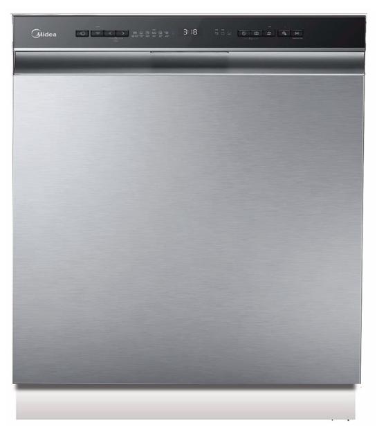 Midea MDWEF1433DSS-WA, Freistehend, Standardgröße (60 cm), Edelstahl, Tasten, LED, 2 Korb/Körbe