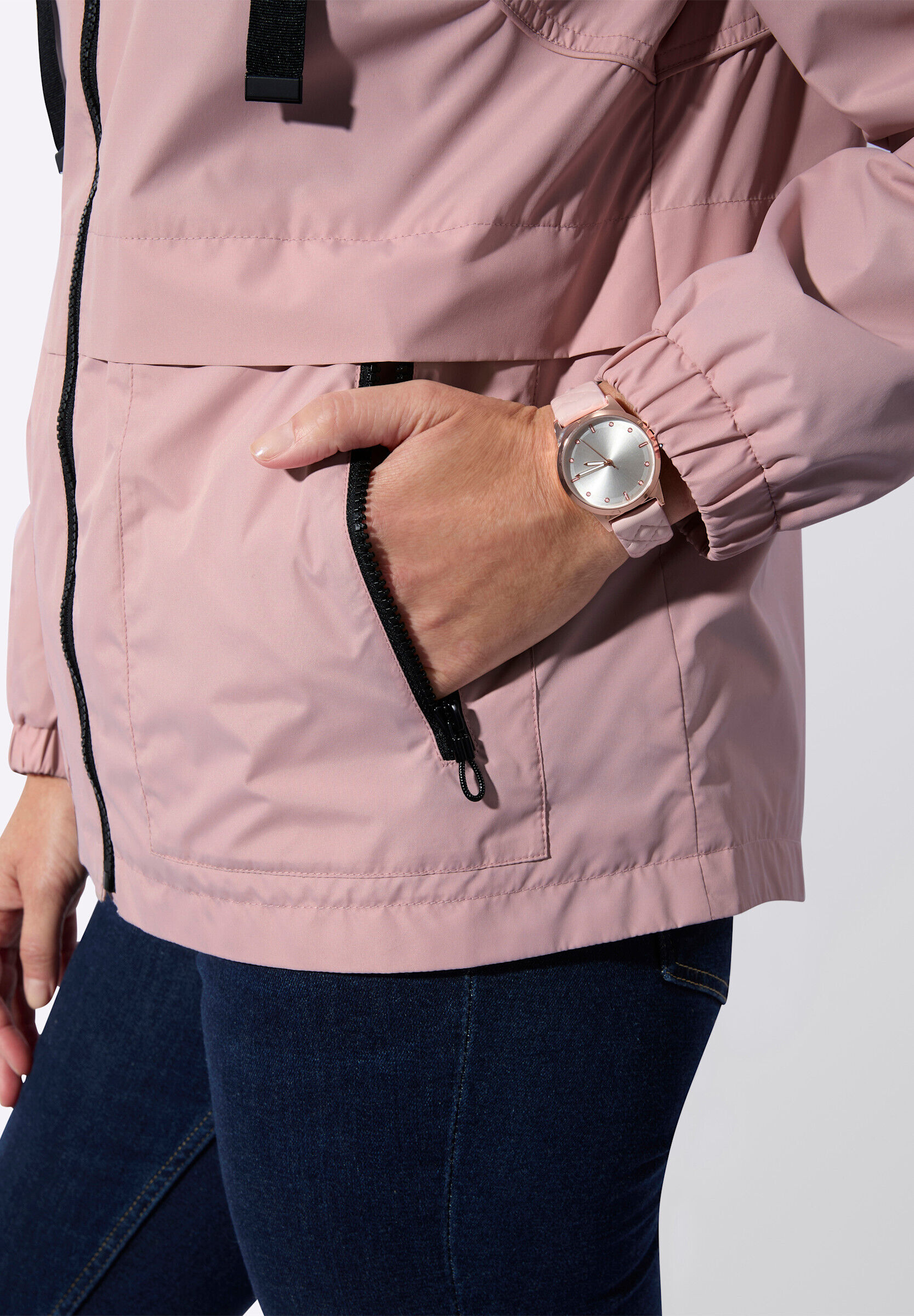 Allwetterjacke WITT "Jacke Übergangsjacke mit Kontrasten", Damen, Gr. 42, rosa (hortensie), Basic, Jacken Allwetterjacke