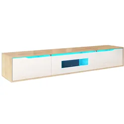TV-LOWBOARD 180 cm in Weiß Hochglanz & Holz-Optik