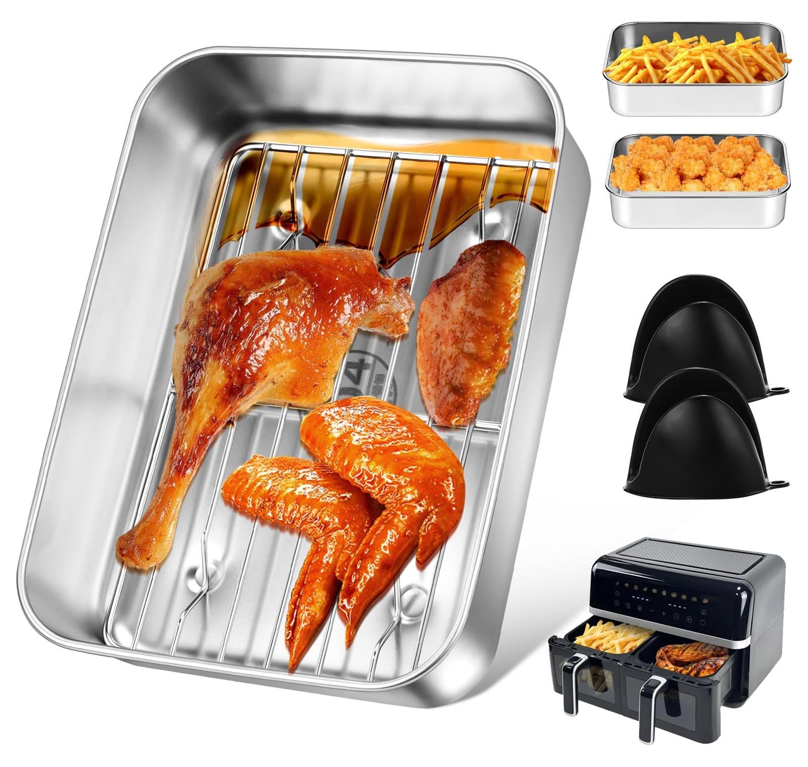 Dripio 3-in-1 Roestvrijstalen bakvorm voor heteluchtfriteuse met deksel en rooster