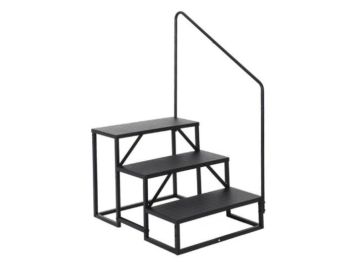 KOIOPLIE Marchepied extérieur pour camping-car 3 marches avec main courante escalier portable acier carbone capacité 300 kg