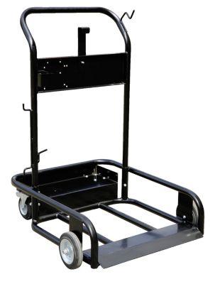 Wagen für 200 l Stahl-Kunststofffässer für CEMO Elektropumpen CENTRI SP30, je 2 Lenk- und Bockrollen, lackierter Stahlrohrrahmen, mit Halterung