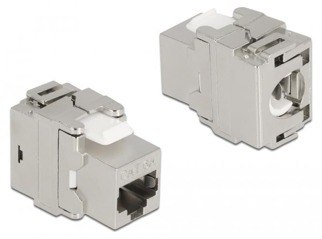 Delock Keystone-module RJ45 naar LSA-klemmenblok Cat.6A metaal plat roestvrij staal female/female