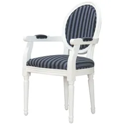 Ebuy24 Rokoko/Amaretta Esszimmerstuhl mit Armlehne antik weiss, Stoff schwarz gestreift.