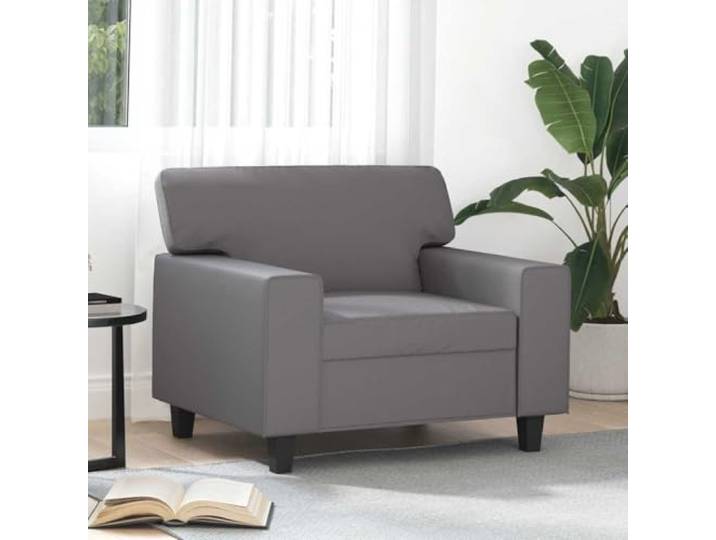 HEFZGDB Grauer Sessel 60 cm Kunstleder Stuhl mit Metallgestell, Langlebiges Polstermöbel für Wohnzimmer, Bequemes Sitzmöbel mit Dicker Polsterung und Modernem Design,