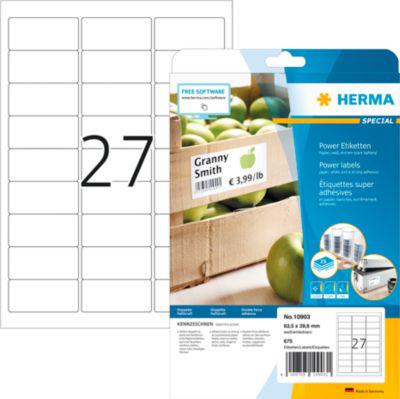 Herma Power-Etiketten Nr. 10903, 63,5 x 29,6 mm, selbstklebend, extrem stark haftend, Papier, weiß, 675 Stück