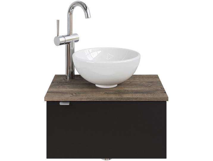 Waschtisch SAPHIR Serie 6915 Waschschale mit Unterschrank für Gästebad, Gäste WC , schwarz (schwarz matt, eiche ribbeck, schwarz matt touch), B:51cm H:39,8cm T:35cm, Waschtische, Waschtisch, 51 cm mit Keramik-Aufsatzbecken und 1 Tür