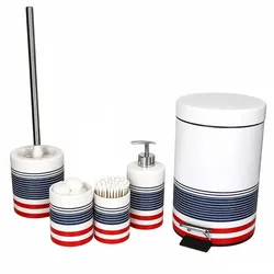5tlg Badezimmer Set ATLANTIK 1x Toilettenbürste, 1x Kosmetikeimer, 1x Seifenspender & 2x Becher – 2x 20571, 1x 20572, 1x 20573 & 1x 20579