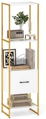 "4-Tier Bookshelf w/ Drawer 62.5"" Tall Narrow Bookcase w/ Metal Frame"