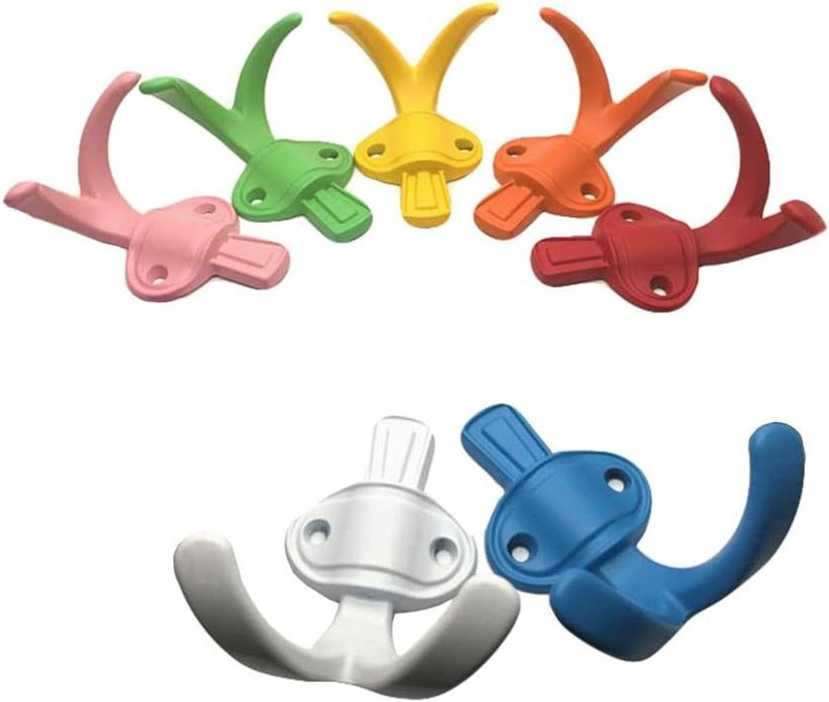 Set van 7 Regenboog Wandhaken voor de Kinderkamer - Veelkleurige Dubbele Hangers