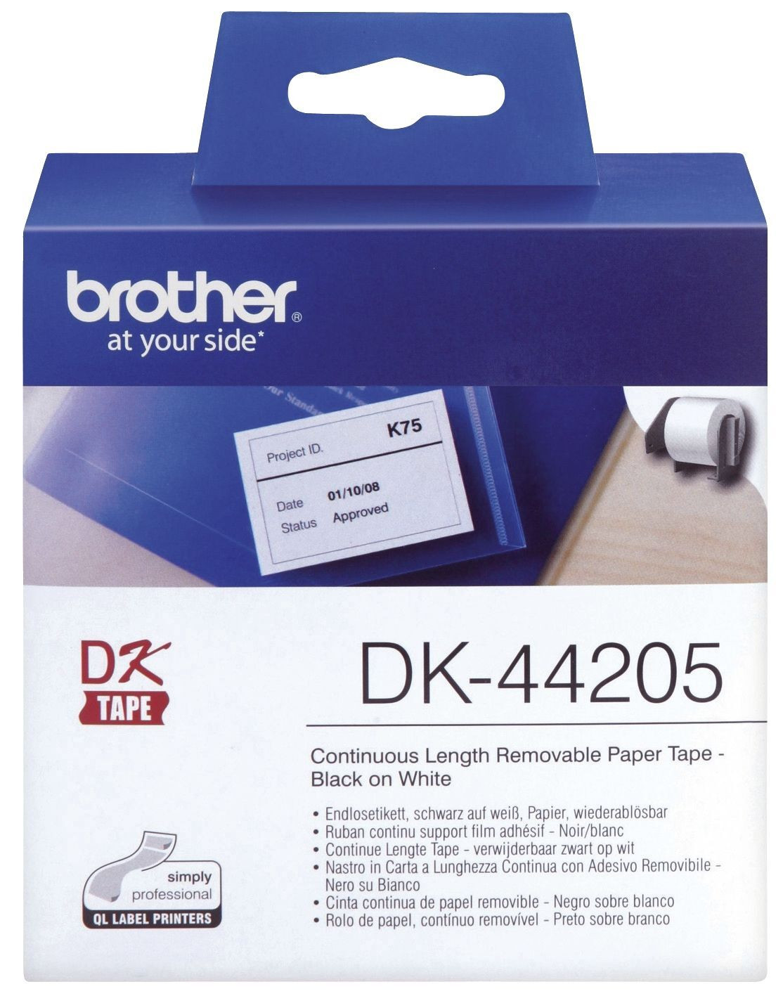 Brother DK44205 Etikettenrol, continu, papier, zwart op wit, Breedte: 62 mm, Lengte: 30,48 m