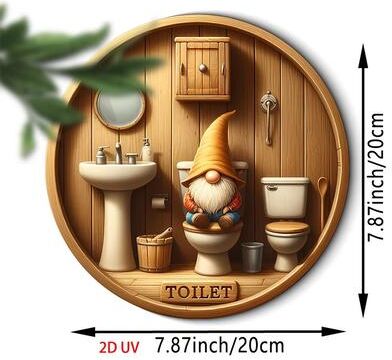 Inspired Finds Country Farmhouse Style Wooden Toilet Sign Charming Dwarf Design Round 8x8 Inch white