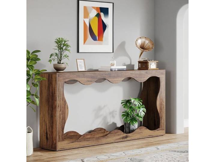 Table console bois -160 x 30 x 85 cm - Texture de bois naturel - table console étroite table de couloir pour entrée salon marron