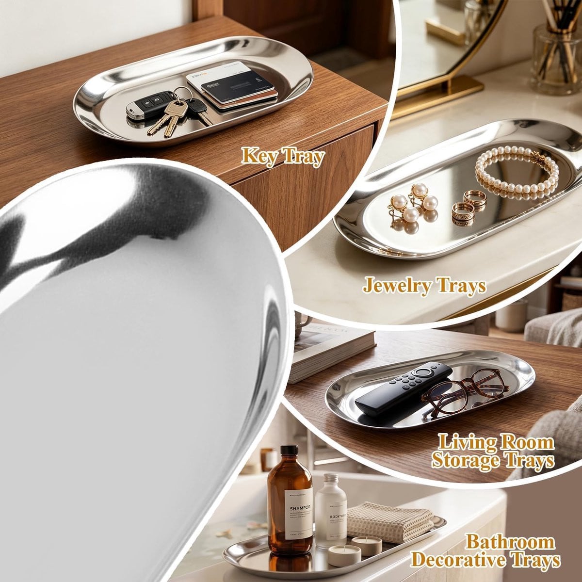 Scandinavische Stijl Ronde Tray van Roestvrijstaal voor Cosmetica en Sieraden