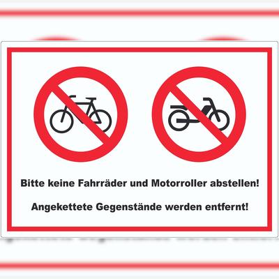 HB-Druck Keine Fahrräder oder Motorroller abstellen werden entfernt Aufkleber A4 (210x297mm)