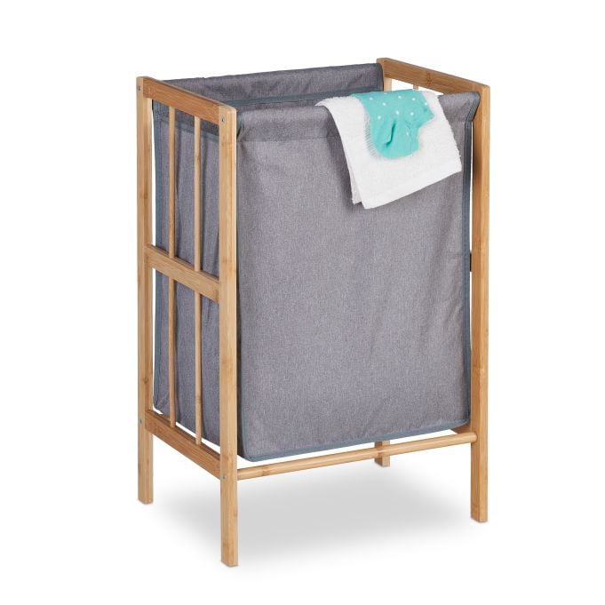Relaxdays Wasmand op poten met afneembare zak, 30 liter, grijs/bruin
