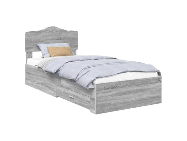HMDNGOUT Bettrahmen mit Kopfteil Graues Sonoma 90 x 200 cm Holzwerkstoff Bett mit Schubladen