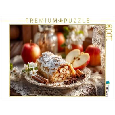 CALVENDO Puzzle Traditioneller Apfelstrudel mit Zimt und Puderzucker auf rustikalem Teller | 1000 Teile Lege-Größe 64x48cm Foto-Puzzle für glückliche