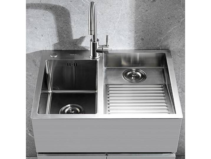 Edelstahl Küchenspüle mit Wasserhahn Waschküche Utility-Spülbecken mit Waschbrett Haushaltspool Balkon Zimmer Waschbecken Einfach zu reinigen Doppelbecken, 152,4 cm/600 mm