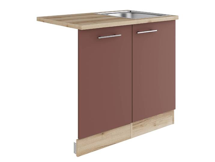 Spülenschrank Variante C 90cm Rot/Rostrot/Wildeiche Dekor