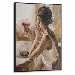 LEINWAND Bilder mit Rahmen - Ölgemälde - Frau - Wein - 60x80