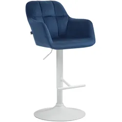 CLP Barhocker Natoma Samt weiß - Farbe: blau, Gestellmaterial: Metall matt weiss