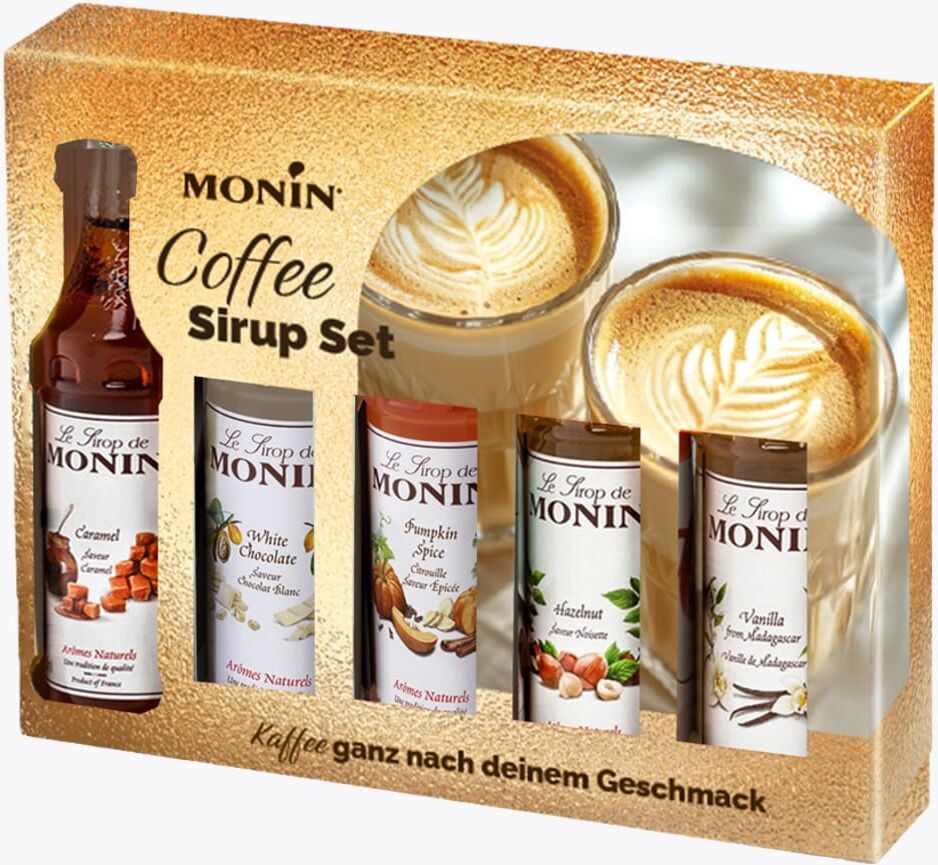 Monin Mini Coffee Set 6 x 50 ml   Siroop collectie voor koffie verfijning   Karamel, Macadamia, Koekje, Franse Vanille, Witte Chocolade, Hazelnoot